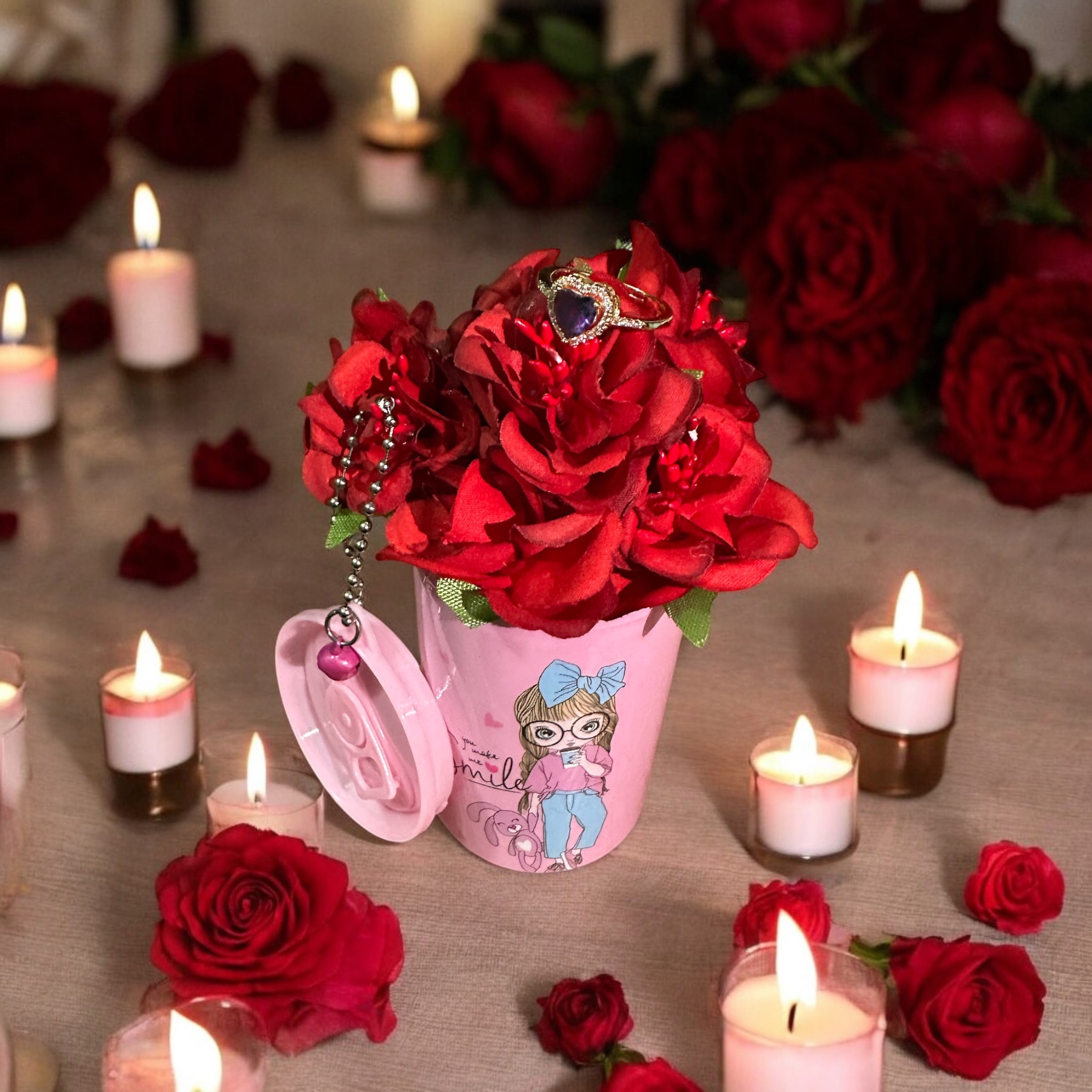Überraschungsgeschenkbox mit Blumen und verstecktem Ring