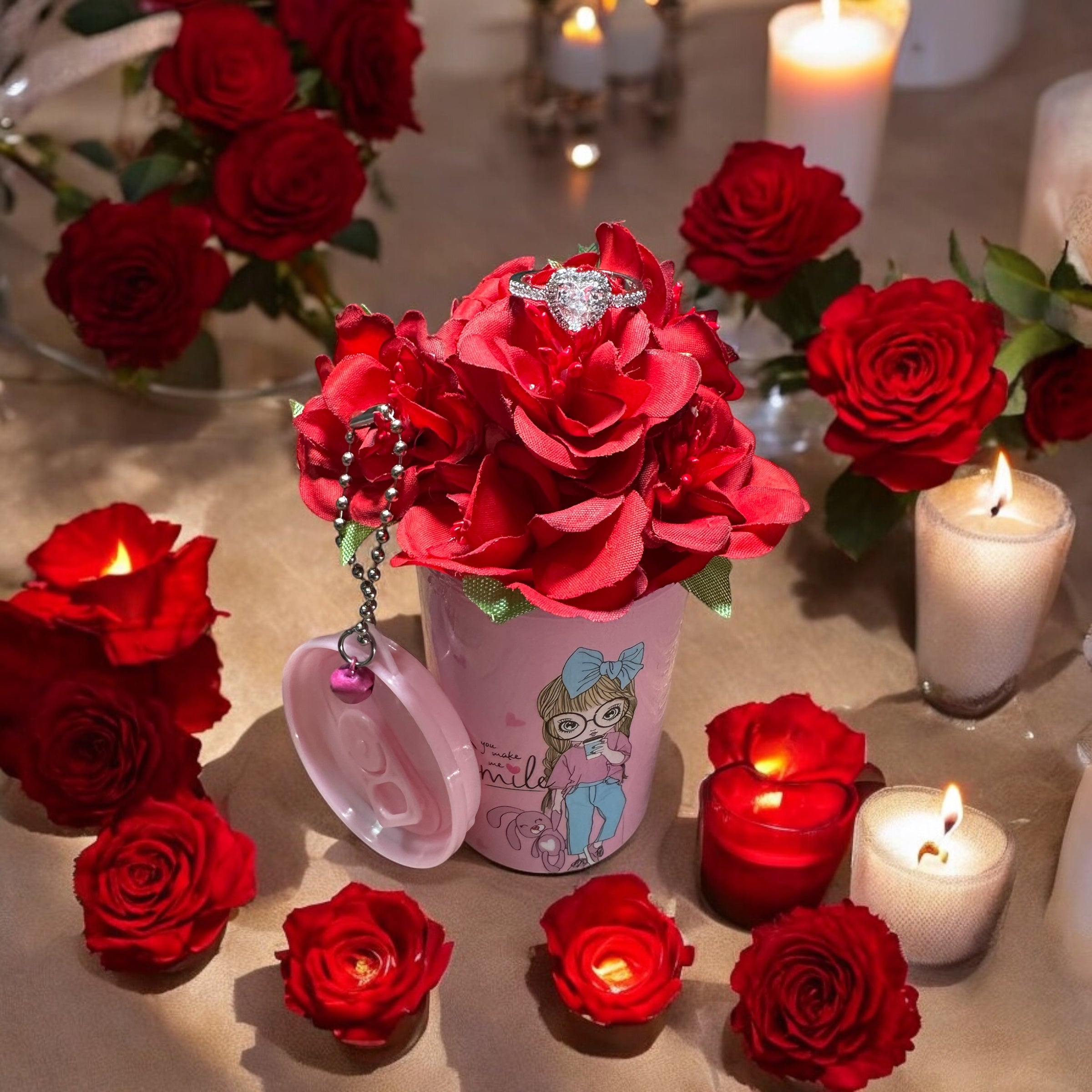 Überraschungsgeschenkbox mit Blumen und verstecktem Ring